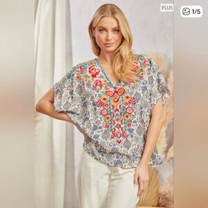 NWOT- Savanna Jane Multicolor Embroidered V-Neck Tunic-1X